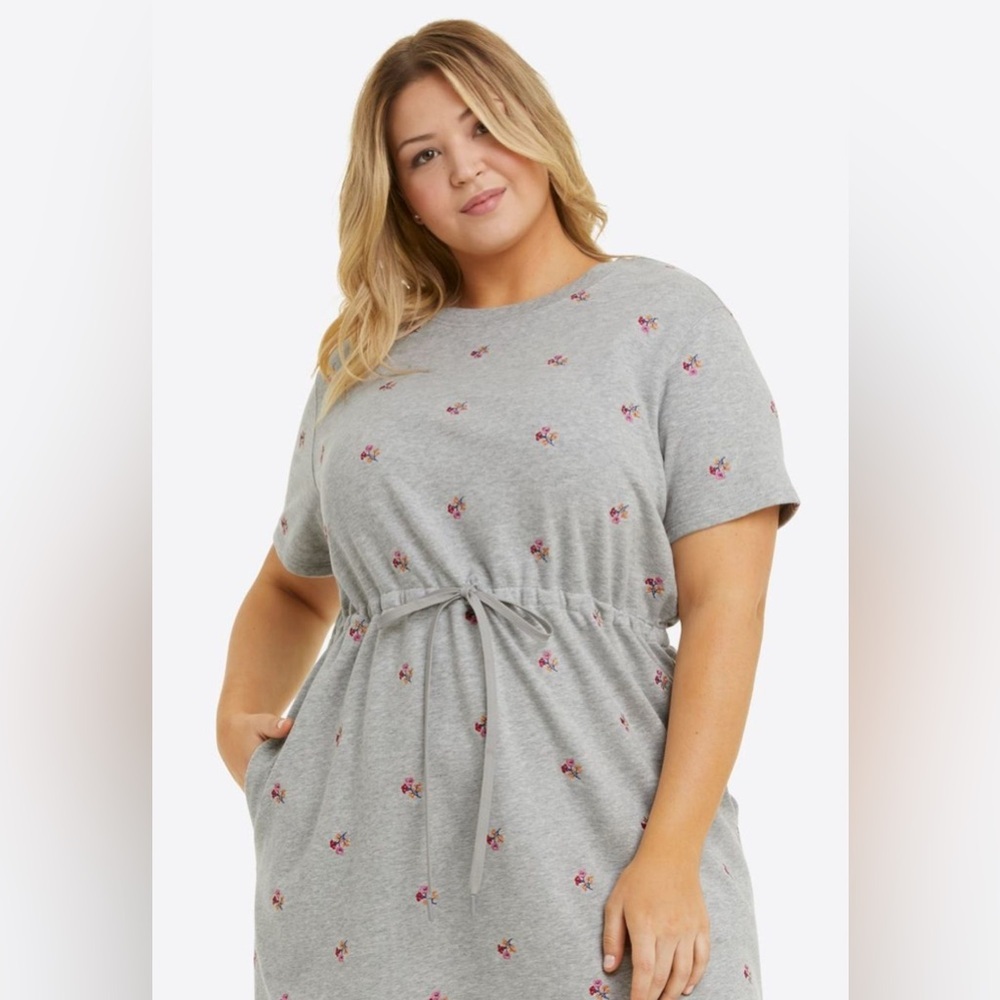 Draper James Gretchen Sweatshirt Dress in Embroidered Viola‎ Cotton Size 1X